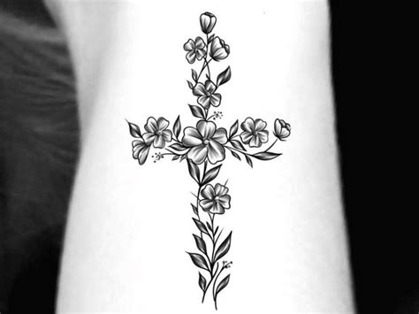 Flowered Cross Tattoo