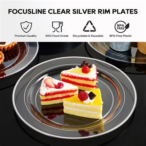 Focusline 100 Clear Silver Plastic Plates 10 Inch Disposable Heavy