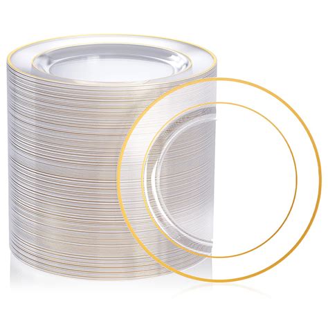 Focusline 100 Count Clear Gold Plastic Plates 7 Inch Disposable Heavy