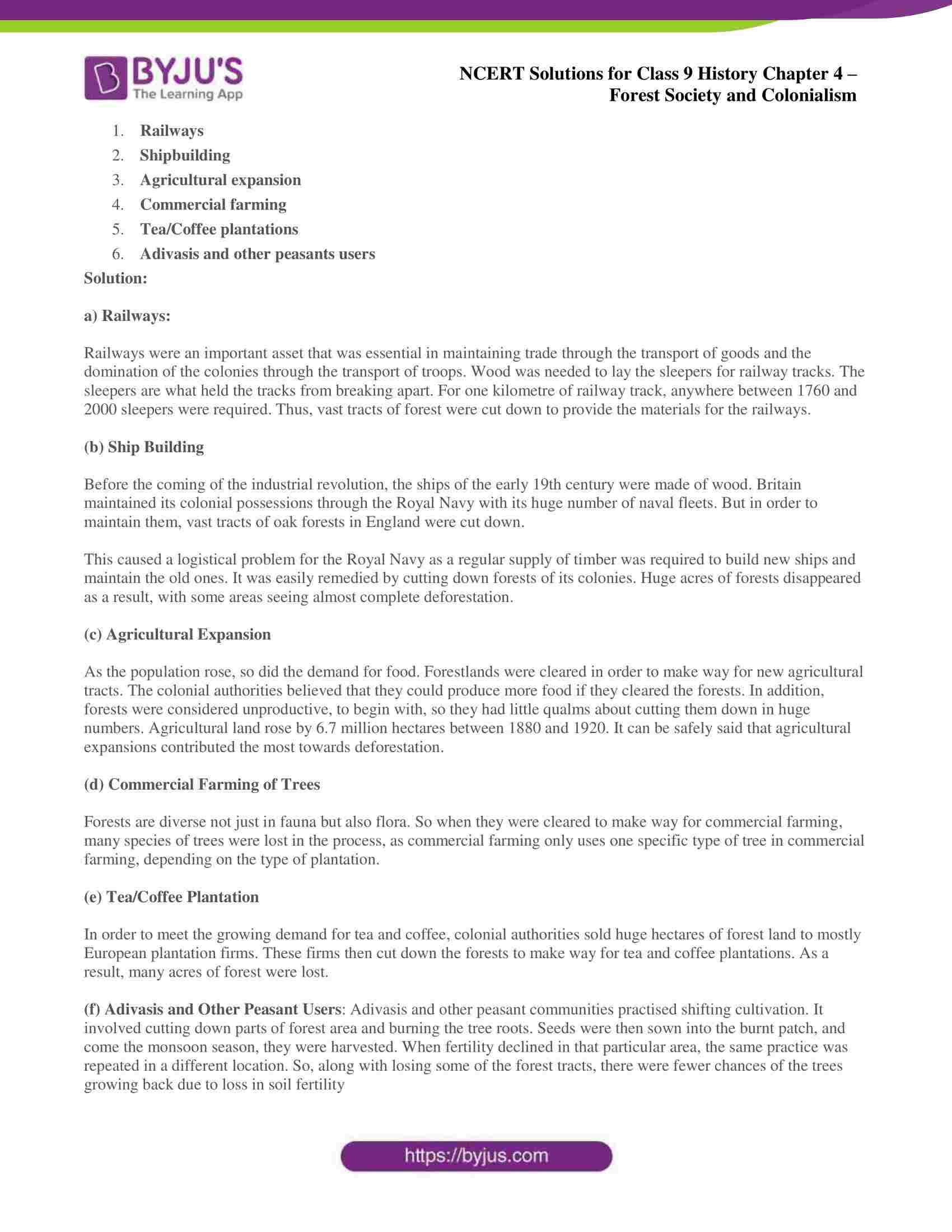 Forest Society And Colonialism Class 9 History Chapter 4 Ncert Exercise