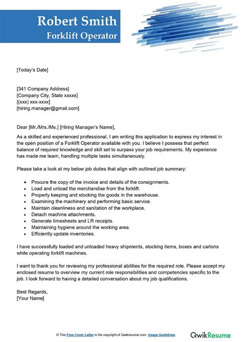 Forklift Operator Cover Letter Examples Forklift Operator Cover Letter Examples