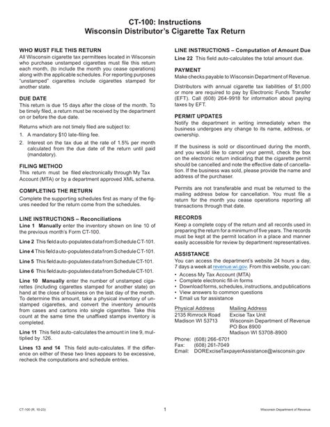 Form Ct 100 Download Printable Pdf Or Fill Online Wisconsin Distributor