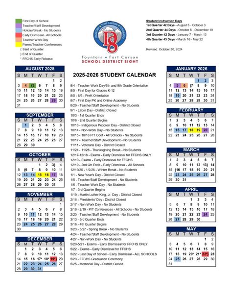 Fountain Fort Carson School District Calendar 25 26 Revised Pdf