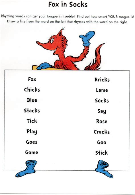 Fox In Socks Activities Printables Printable Sight Words List
