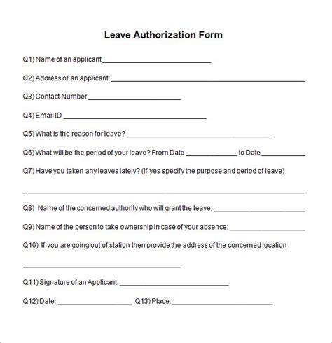 Free 10 Leave Authorization Forms In Pdf Ms Word