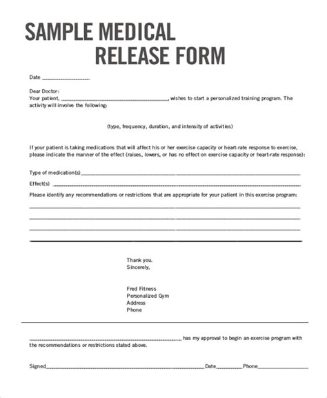 Free 12 Sample Medical Release Forms In Pdf Ms Word Excel