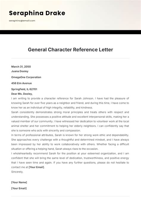 Free Character Reference Letter Template Vrogue Co