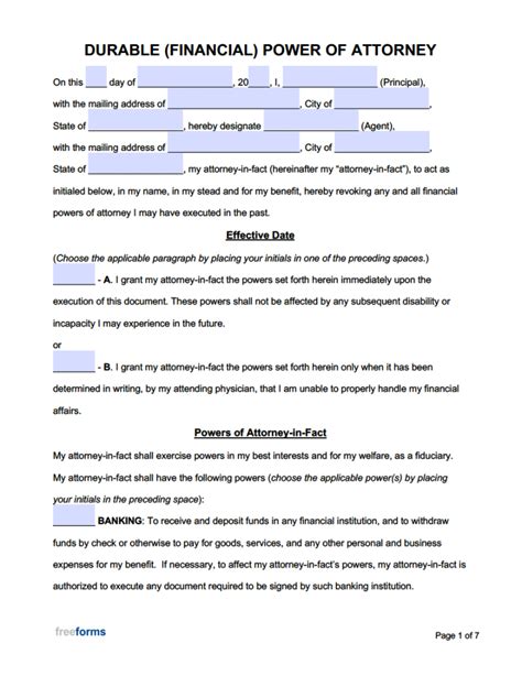 Free Durable Power Of Attorney Forms Pdf Word