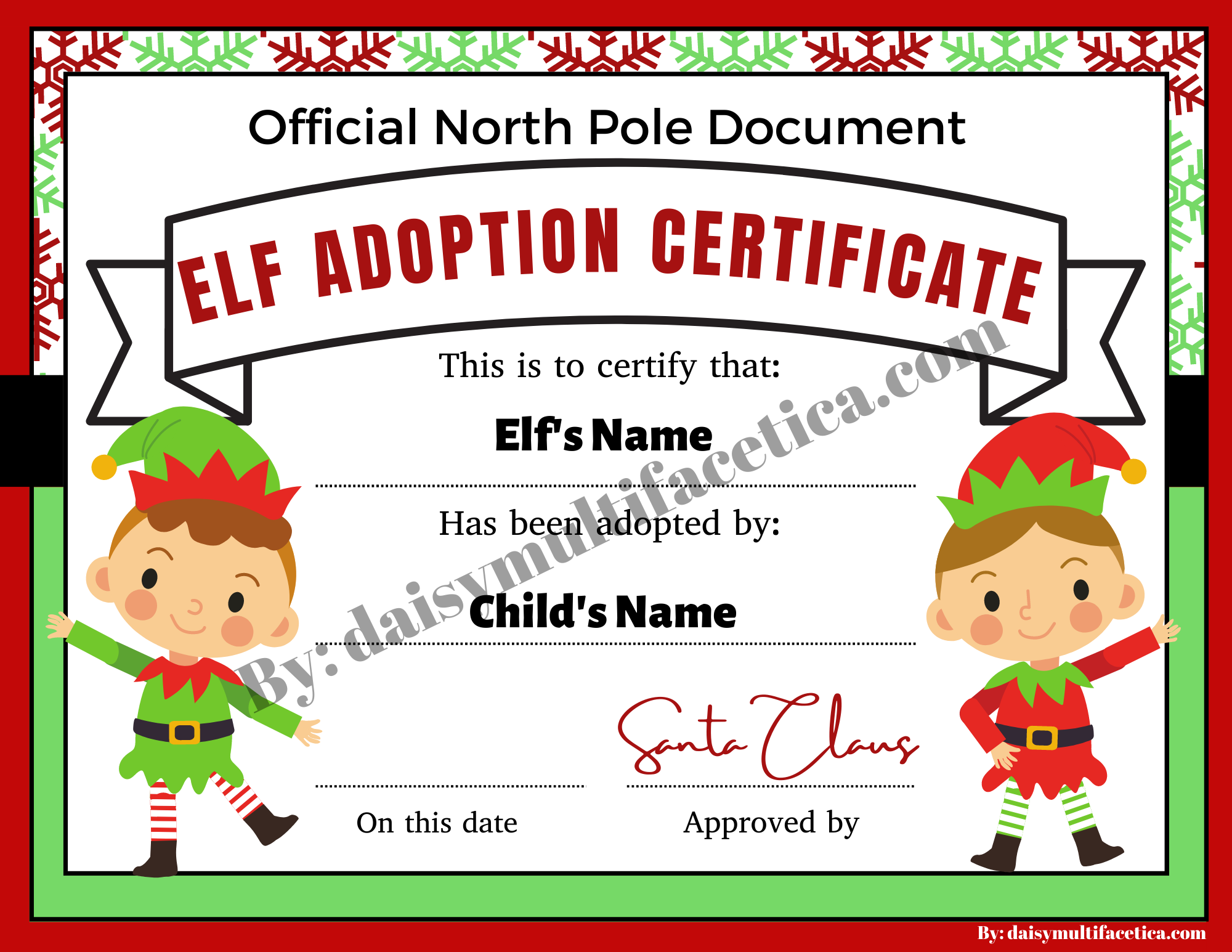 Free Elf Adoption Certificate Printable Pdf Png Template Daisy
