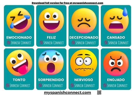 Free Feelings In Spanish Flashcards Emotions Emojis