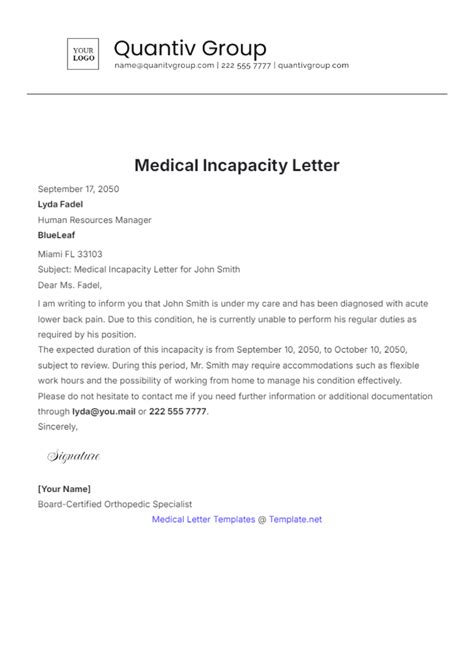 Free Medical Incapacity Letter Template To Edit Online Free Medical Incapacity Letter Template To Edit Online