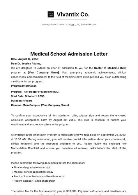 Free Medical School Admission Letter Template To Edit Online