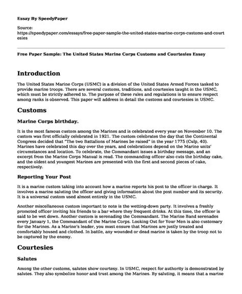 Free Paper Sample The United States Marine Corps Customs And Free Paper Sample The United States Marine Corps Customs And