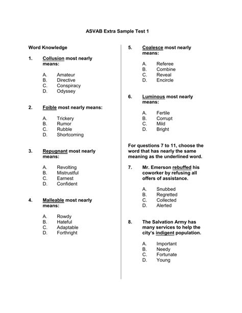 Free Pdf Practice Asvab Test Print Out Version Asvab Advantage
