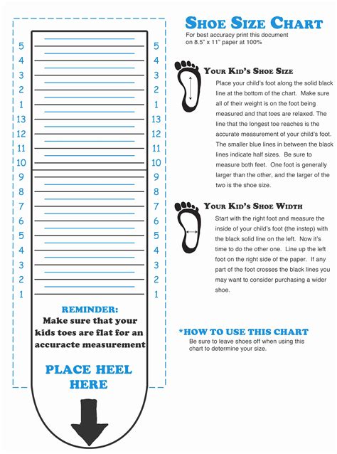 Free Printable Shoe Size Chart Printable Sight Words List