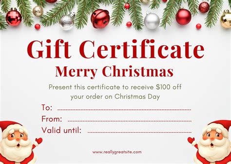 Free Template Gift Certificate Christmas