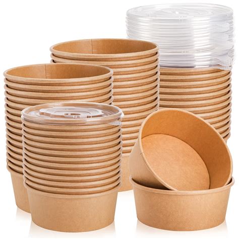 Freezer Paper Lyellfe 50 Pack Kraft Paper Bowls With Lids 25Oz Disposable Soup Salad Containers Small Disposable Bowls With Lids