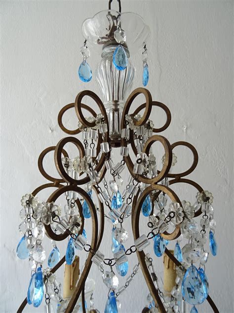 French Blue Prisms Loaded Macaroni Beads Chandelier 1920S For Sale At