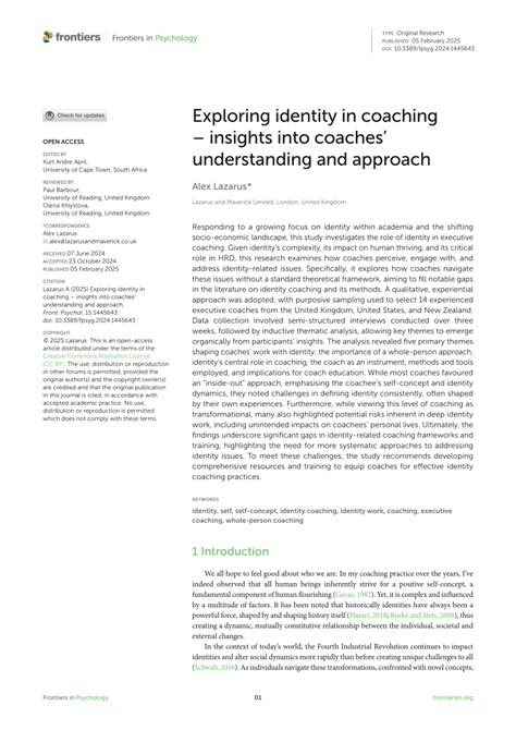Frontiers Exploring Identity In Coaching Insights Into Coaches Understanding And Approach