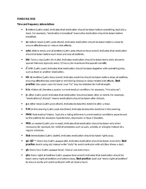 Funda Rle 2025 Comprehensive Guide To Medical Abbreviations Studocu