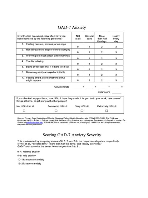 GAD 7 Questionnaire PDF