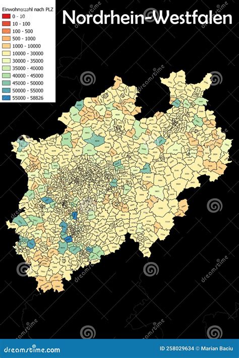 Germany Map Population By Zip Code Map Nordrhein Westfalen Stock