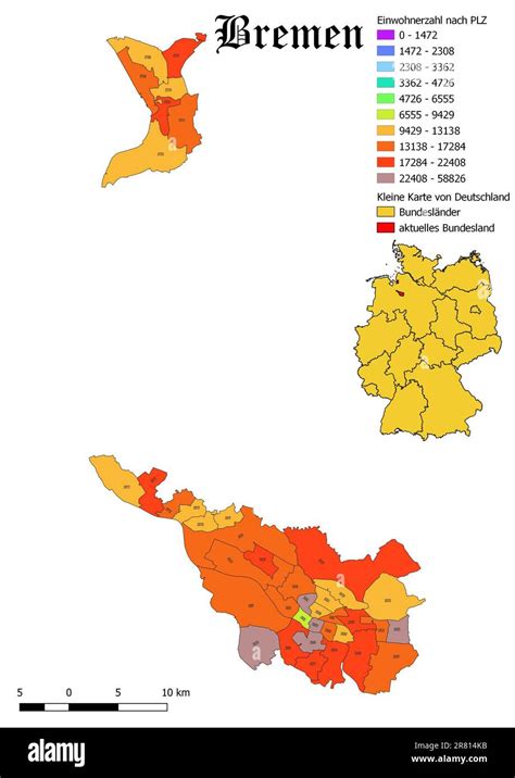Germany Map Population By Zip Code Map Of Federal State Bremen Stock