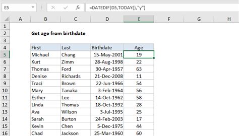 Get Age From Birthday Excel Formula Exceljet