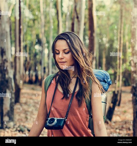 Girl Walking Exploring Outdoors Camera Concept Stock Photo Alamy