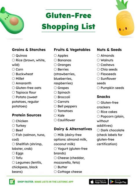 Gluten Free Food List Shopping List And Pdf Listonic Gluten