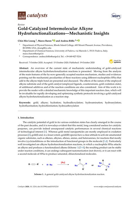 Gold Catalyzed Intermolecular Alkyne Hydrofunctionalizations Mechanistic Insights Gold Catalyzed Intermolecular Alkyne Hydrofunctionalizations Mechanistic Insights
