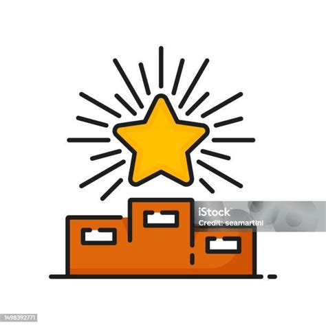 Gold Star On Ranking Podium First Place Icon Stock Illustration