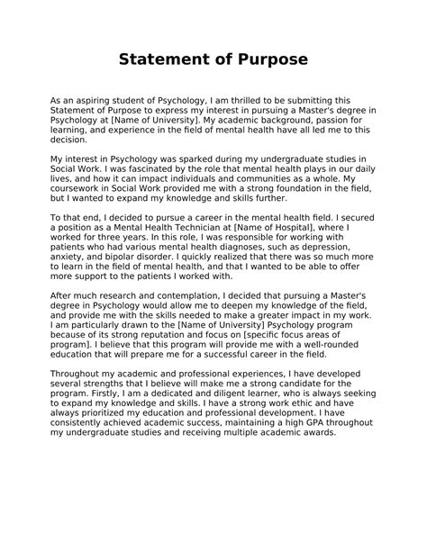 Graduate School Statement Of Purpose Sample Master Template
