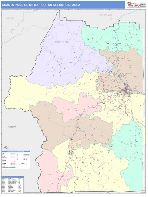 Grants Pass Or Metro Area Wall Map Color Cast Style By Marketmaps