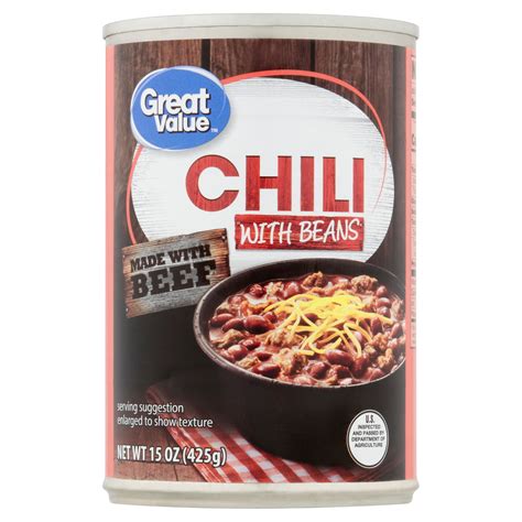 Great Value Chili With Beans 15Oz Hearty Canned Chili With Beef Beans Tomatoes 13G Protein Walmart Com