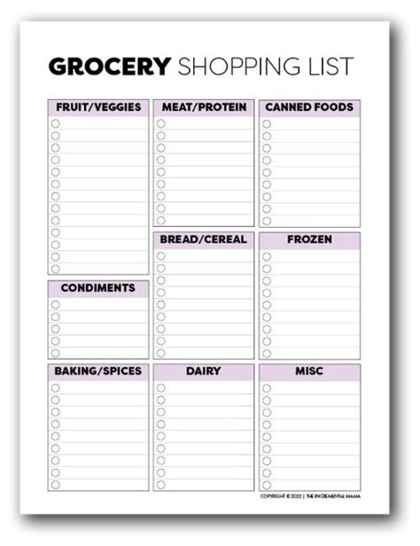 Grocery List Template Grocery List Planner Grocery List Printable