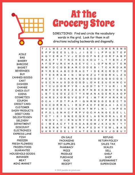 Grocery Stores Word Search