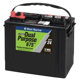 Group 24 Dual Purpose Marine Battery 65 Amp Hours 550 Cold Cranking Amps 675 Marine Cranking Amps 130 Reserve Minutes By West Marine Group 24 Dual Purpose Marine Battery 65 Amp Hours 550 Cold Cranking Amps 675 Marine Cranking Amps 130 Reserve Minutes By West Marine