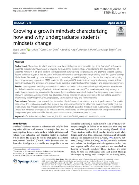 Growing A Growth Mindset Characterizing How And Why Undergraduate Students Mindsets Change International Journal Of Stem Education Full Text Growing A Growth Mindset Characterizing How And Why Undergraduate Students Mindsets Change International Journal Of Stem Education Full Text