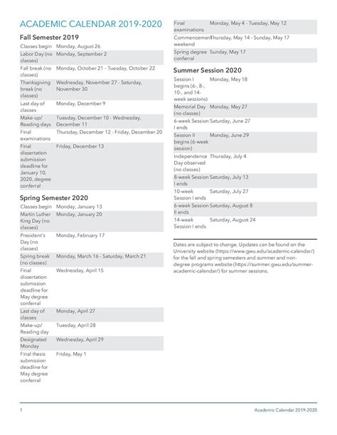Gw Academic Calendar 2020 Erina Jacklin