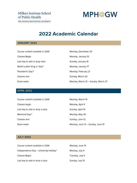 Gwu Mph 2022 Academic Calendar Pdf