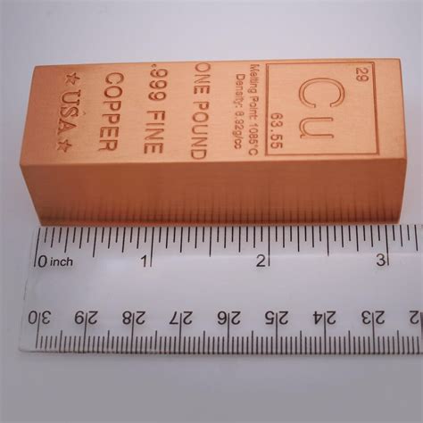 Half Pound Copper Bar Bullion Paperweight 999 Pure Chemistry Element Design With Certificate Of Authenticity By Unique Metals