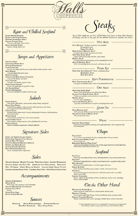 Halls Chophouse Nexton Summerville Menu In Summerville South