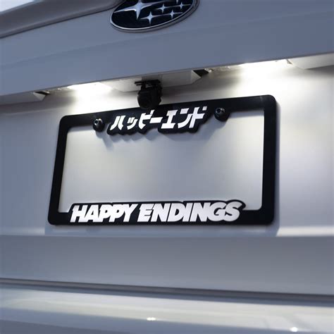 Happy Endings Reflective White Lettering License Plate Frame Premium Quality Happy Endings Reflective White Lettering License Plate Frame Premium Quality