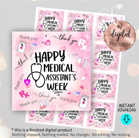 Happy Medical Assistants Week Pink Printable Square Favor Gift Etsy