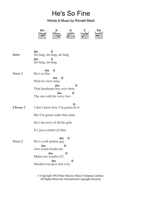 He S So Fine By The Chiffons Sheet Music For Guitar Chords Lyrics At