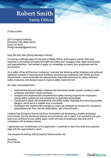 Health And Safety Officer Cover Letter Examples Qwikresume