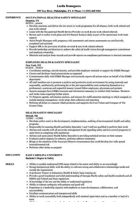 Health Safety Specialist Resume Samples Velvet Jobs