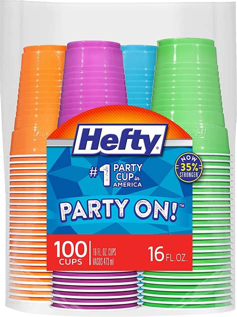 Hefty Party On Disposable Plastic Cups Assorted 16 Ounce 100 Count