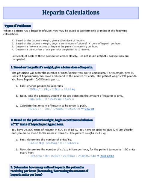 Heparin Calculations Travel Nurse Comfort Pinterest Nursing